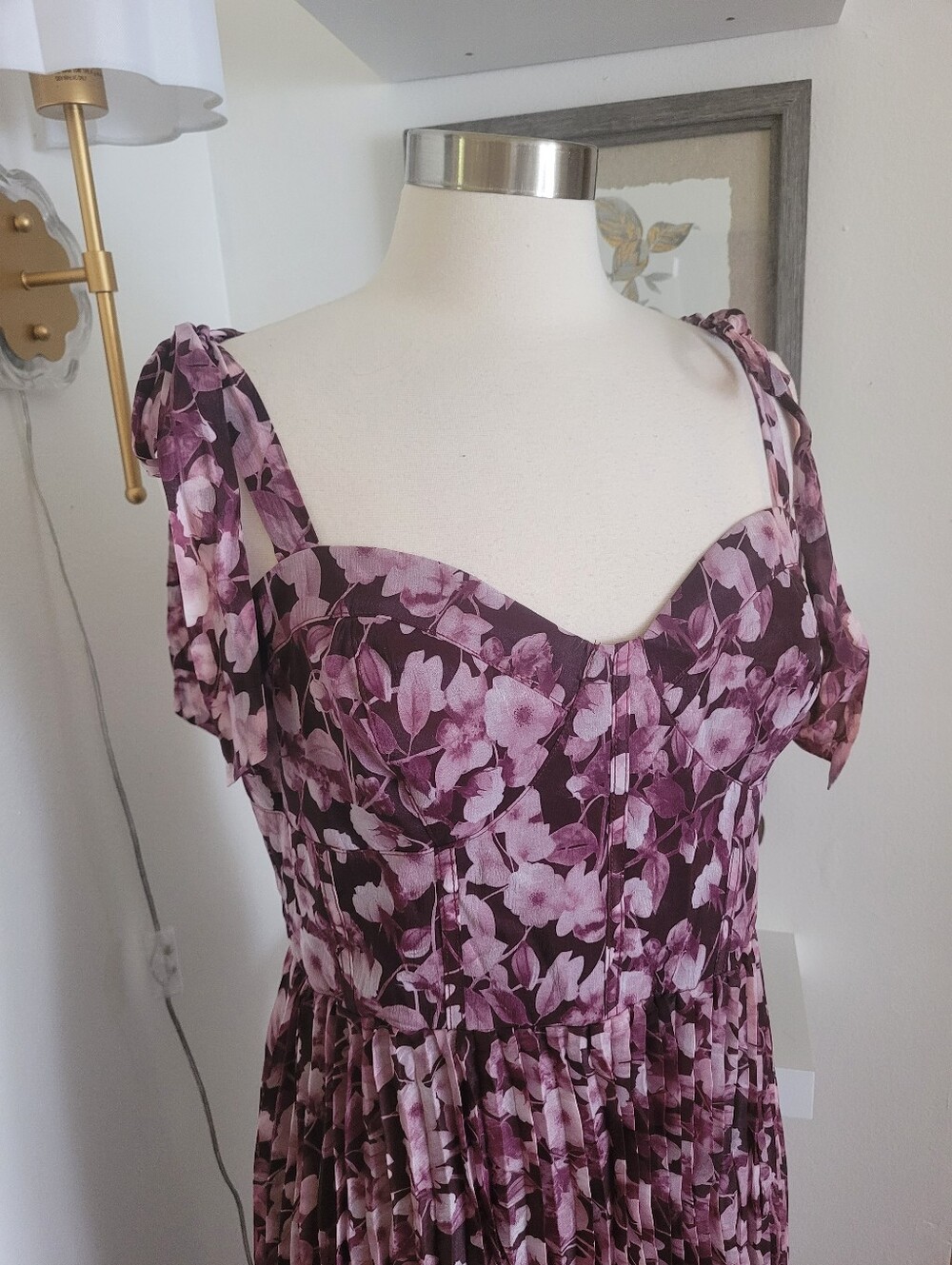 Lulu's Illustrious Aura Plum Purple Floral Bustier Tie-Strap Maxi Dress XL - Picture 3 of 11
